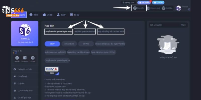 Hiện nay nền tảng S666 hỗ trợ nhiều phương pháp nạp tiền